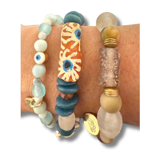 Sea Turtle Bracelet with Krobo African Feature Bead