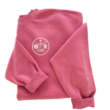 Load image into Gallery viewer, Crest Sweatshirt Unisex PINK CORAL-your choice of sayings