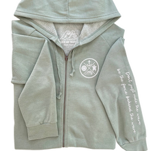 Load image into Gallery viewer, Crest Zip-up Hoodie GREEN SAGE - your choice of saying