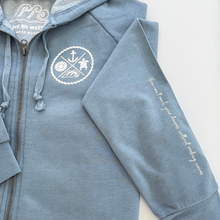 Load image into Gallery viewer, Crest Zip-up Hoodie OCEAN - your choice of saying