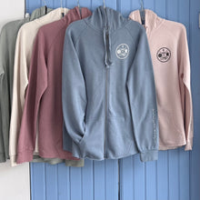 Load image into Gallery viewer, Crest Zip-up Hoodie OCEAN - your choice of saying

