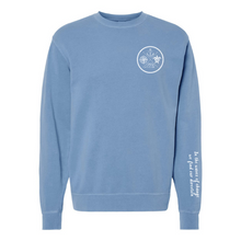 Load image into Gallery viewer, Crest Sweatshirt Unisex COASTAL BLUE-your choice of sayings
