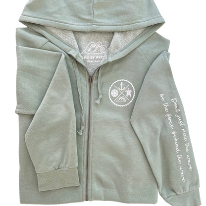 Crest Zip-up Hoodie GREEN SAGE - your choice of saying