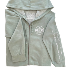 Load image into Gallery viewer, Crest Zip-up Hoodie GREEN SAGE - your choice of saying
