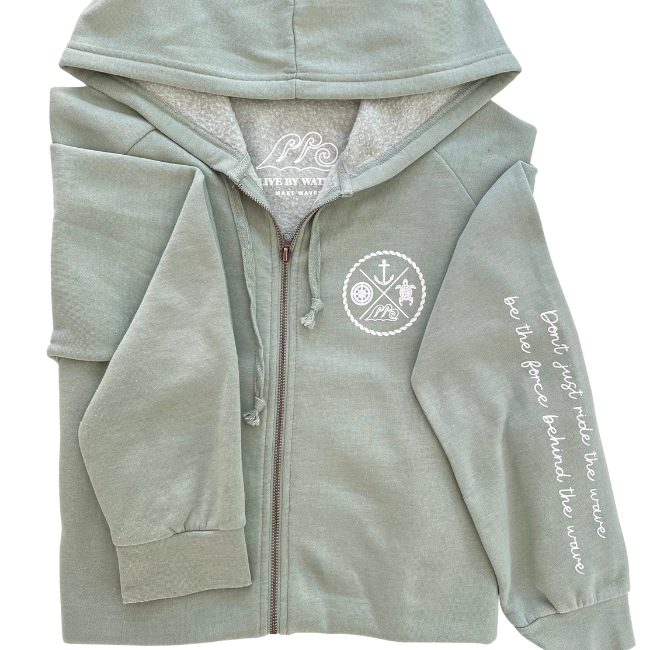 Crest Zip-up Hoodie GREEN SAGE - your choice of saying