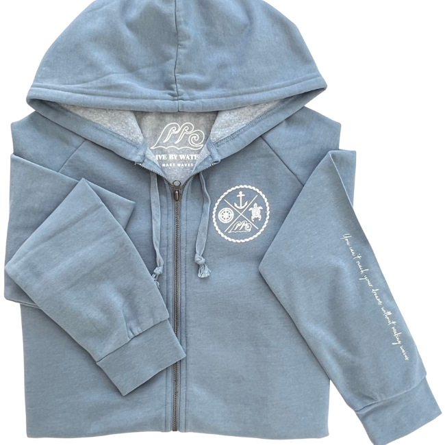 Crest Zip-up Hoodie OCEAN - your choice of saying – Live by Water