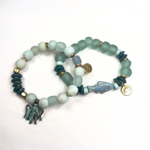 Fish Bracelet with Recycled Glass Beads