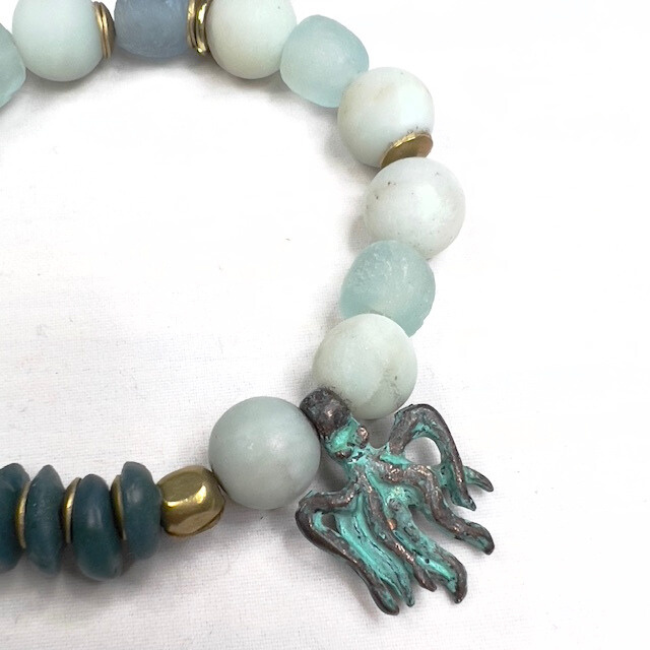 Octopus Bracelet made with Recycled Glass Beads
