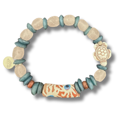 Sea Turtle Bracelet with Krobo African Feature Bead