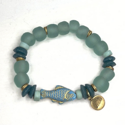 Fish Bracelet with Recycled Glass Beads