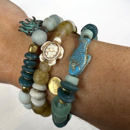 Sea Turtle Bracelet Amber-Made with Recycled Beads