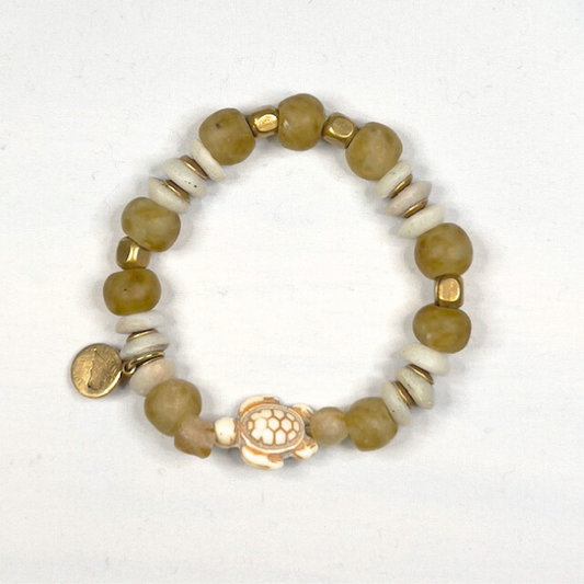 Sea Turtle Bracelet Amber-Made with Recycled Beads